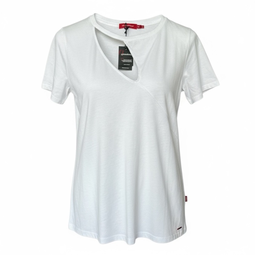 n:Philanthropy White Distressed Cutout Tee 
Size Medium Made in USA NWT Ethical